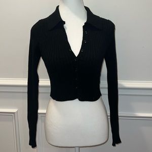 Urban Outfitters Black Cropped Button Up Collared Top Size Medium